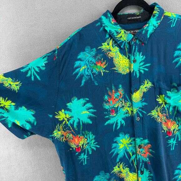 Baja Llama 121 Do One Nighthawk Button Up Hawaiian Shirt Mens XXL Blue Tigers - Picture 3 of 16